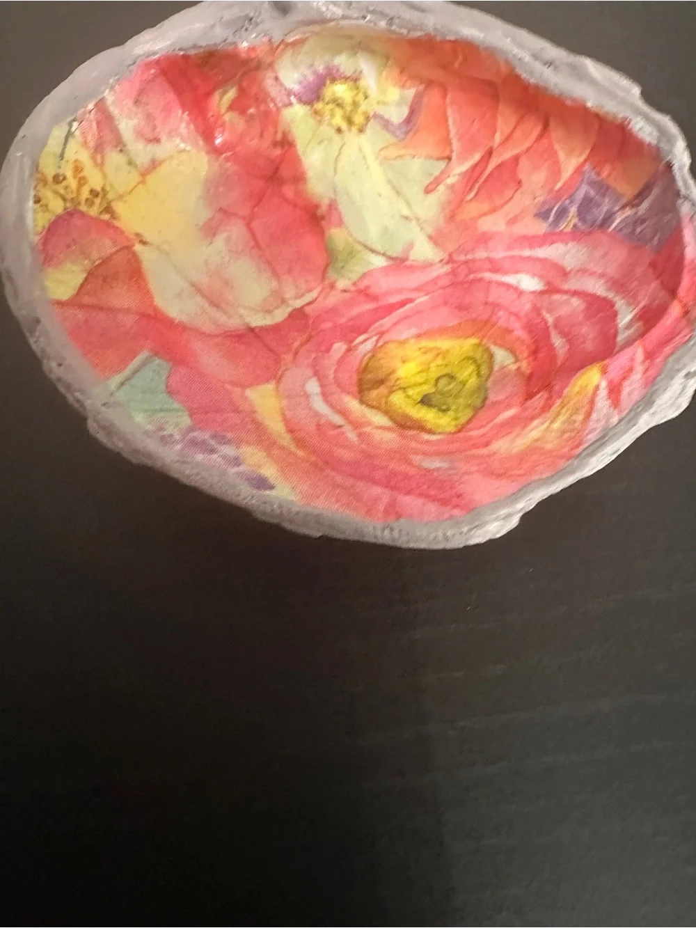 Floral Decoupage Clam Shell Trinket Dish Ring Holder Coastal Cottage Decor